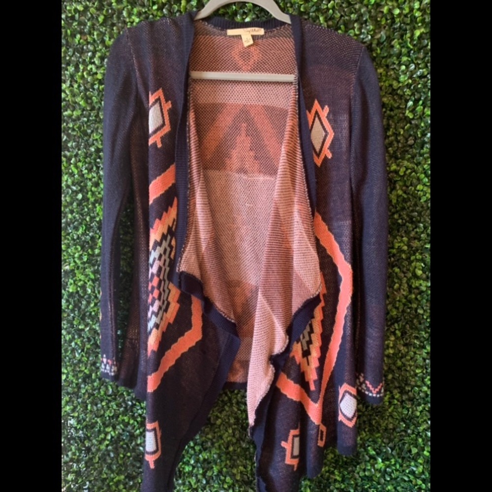 Navy & Pink Open Front Sweater Cardigan Size M